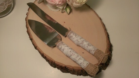 Rustic Cake Knife Burlap And Lace Wedding Serving Set Rustic Cake Knife Burlap And Lace Wedding Serving Set