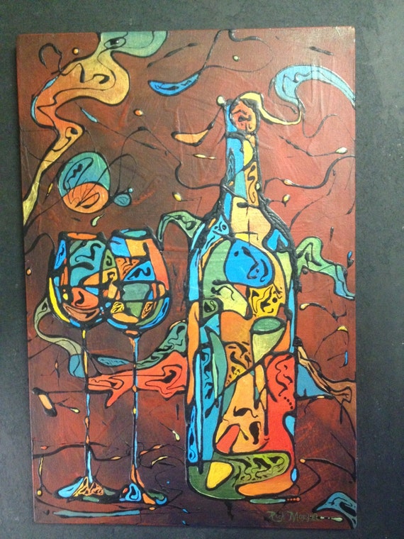 Items similar to Abstract wine art on 16"x24" canvas (wine bottle