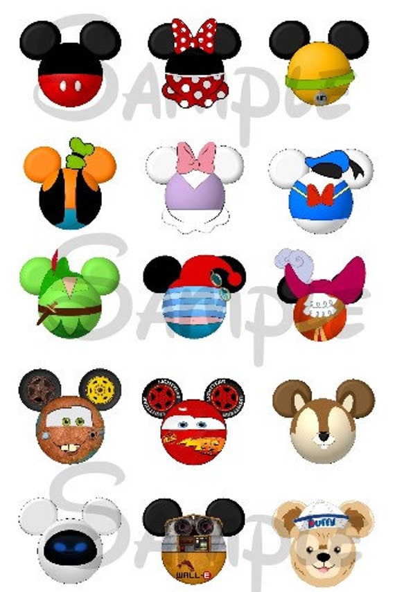 Various character inspired Mickey head DIGITAL Bottle Cap