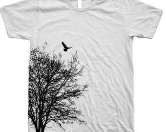 Tree T shirt Mens Unisex Hand Screen Print Crew Neck 100% Cotton Available: S , M , L , XL , XXL