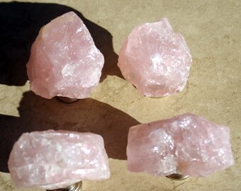 Knobs, Stone Knobs, Cabinet Knobs, Rough Rose Quartz - Set of 2, Pink Cabinet Knobs, Quartz, Pink Quartz