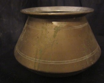 REDUCED 50%Vintage Antique Heavy Large Planter Bowl Solid Brass 18" wide at widest point 7" Tall wweighs3 pounds