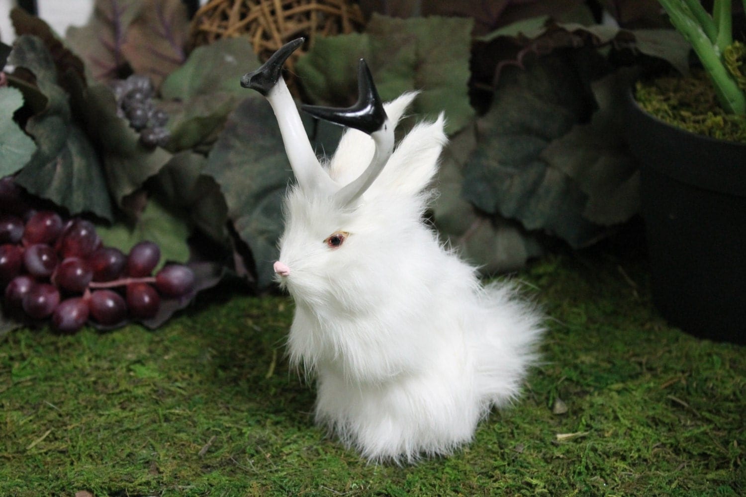 White Jackalope Rabbit with Horns Easter Bunny Furry Animal