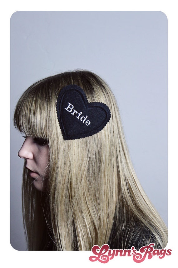 Items similar to Black HEART Hair Clip BRIDE Bachelorette Party Bridal