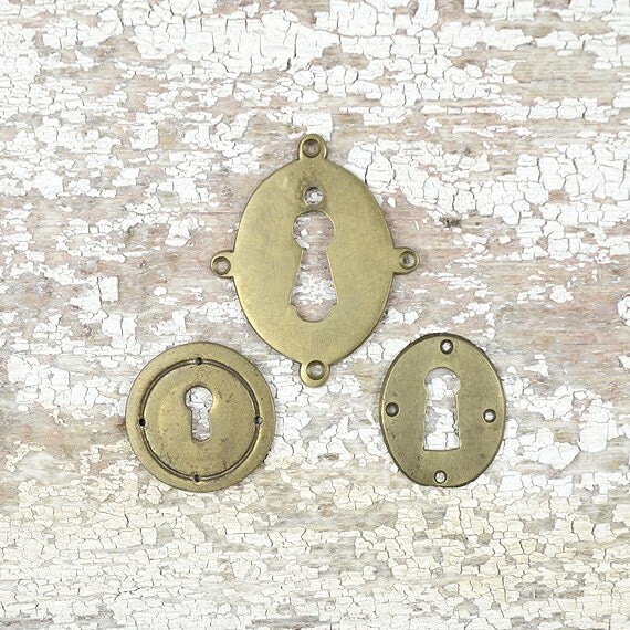 Antique Escutcheons 3 Brass Keyhole Escutcheons Antique Trunk