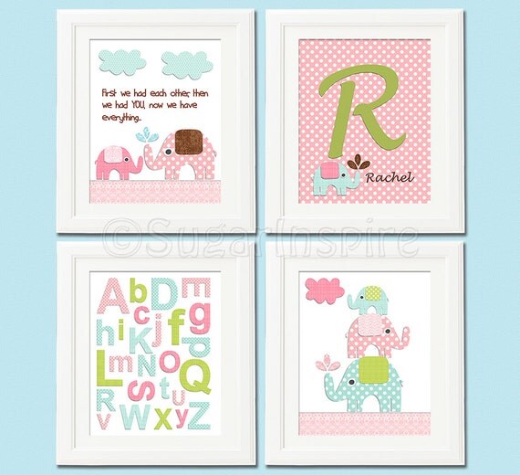 Pink and blue nursery Art Print 8x10 Kids Room Decor