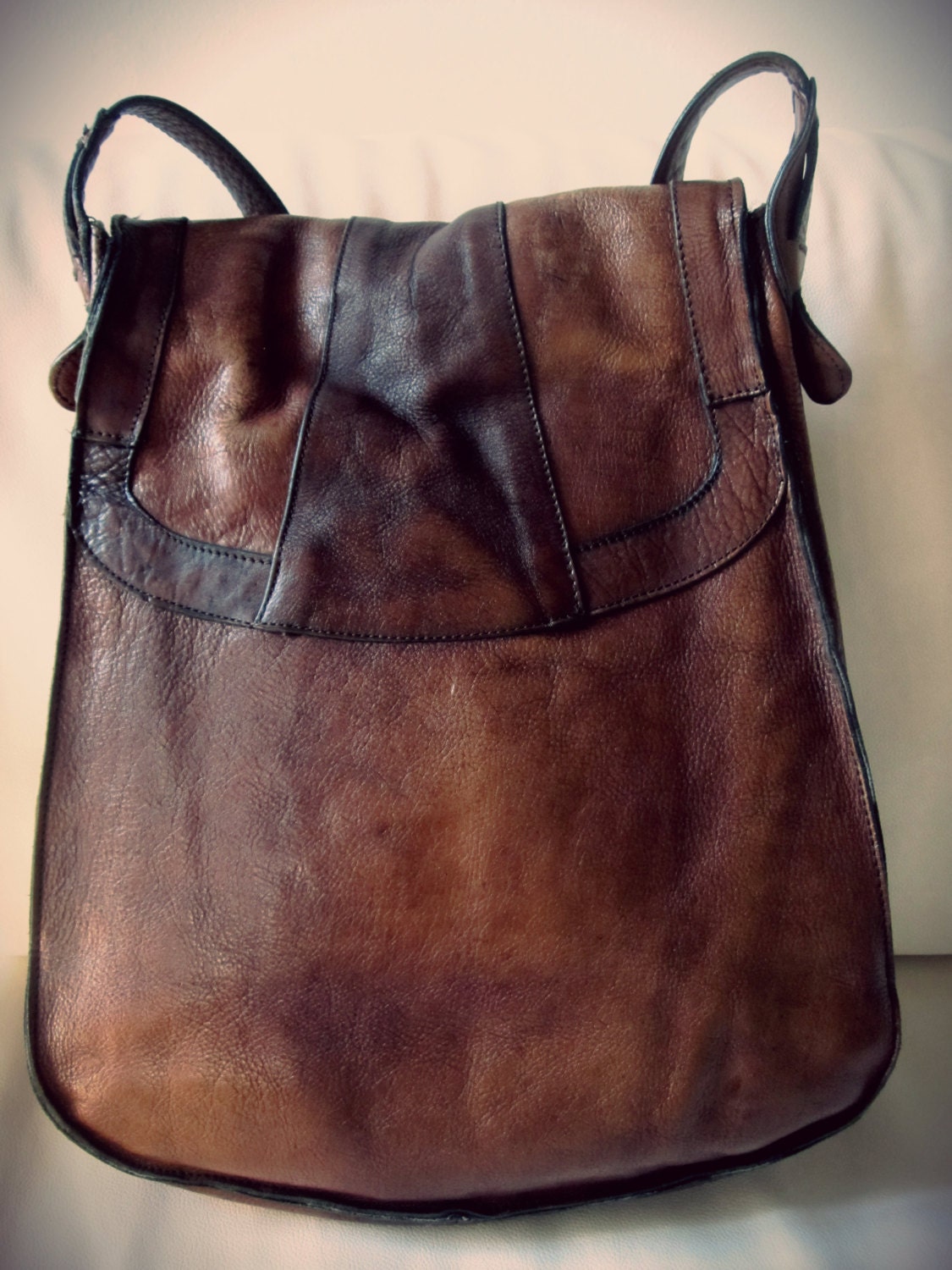 70s Italian Leather Saddle Bag Brown Genuine Soft Leather