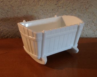 Vintage Milk Glass Cradle. Sweet Nursery Decor.