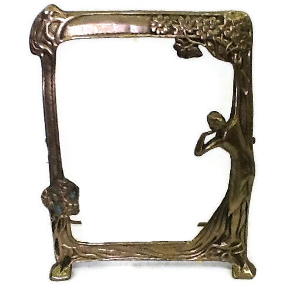 art deco bronze double sided picture frame and stand