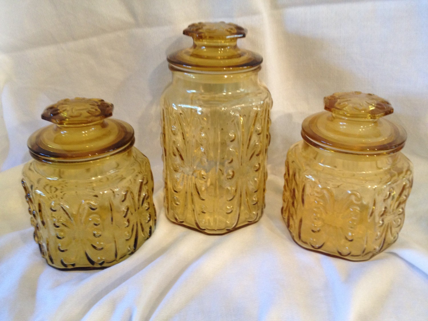 Vintage Amber Glass Canister Set