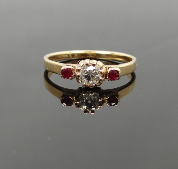 Unique Victorian Antique Mine Cut Diamond and Ruby by MSJewelers