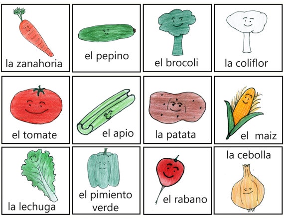 Items similar to Vegetable Drawings with Spanish Name PDF ...
