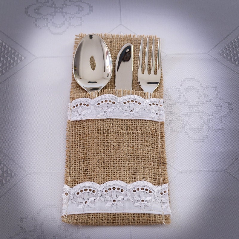 Burlap Silverware Holders Rustic Table Decor SET OF 25