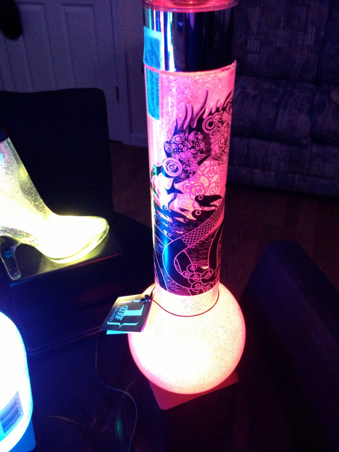 OOAK Glass Dragon Artwork Vodka Bottle Lamp Color changing