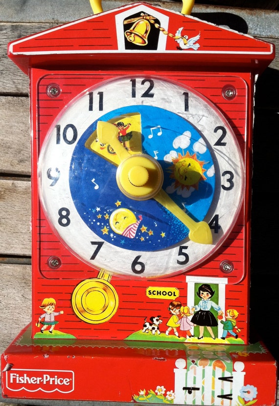 Vintage Fisher Price Teaching Clock Toy 1960s by VeraMasonDesign