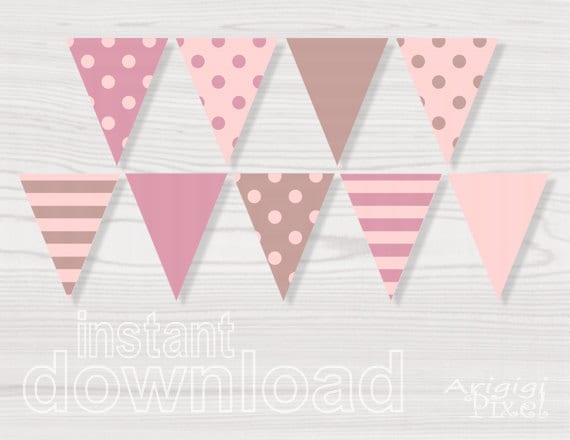 printable pennant in dusty pink purle brown colors DIY party banner garland decoration download immediately Il_570xn