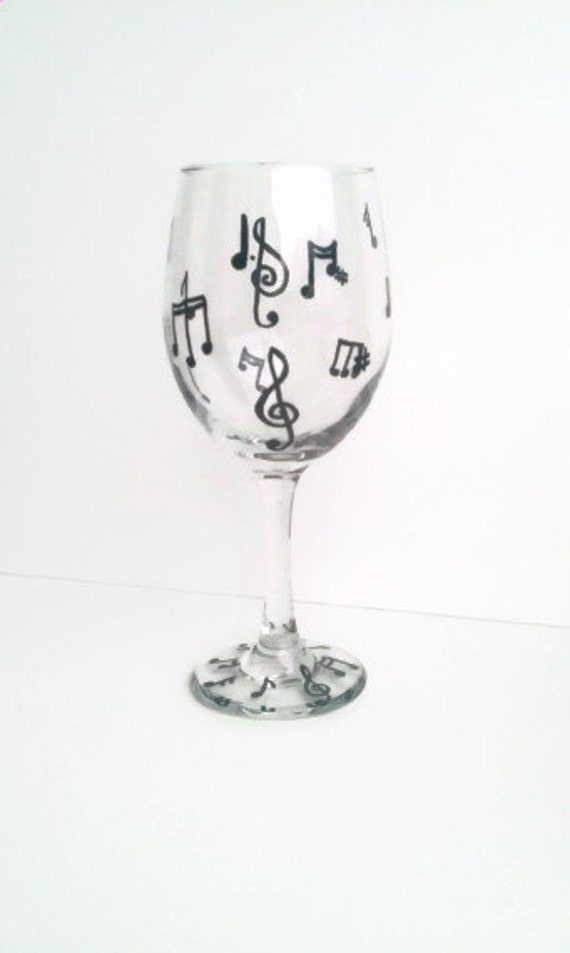 Hand painted wine glass hand painted music notes on glass
