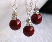 Marsala Color Pearl Bridesmaid Jewelry Set Brown Crystal Rhinestone Bridesmaid Jewelry Gift Burgundy Set Of necklace earrings