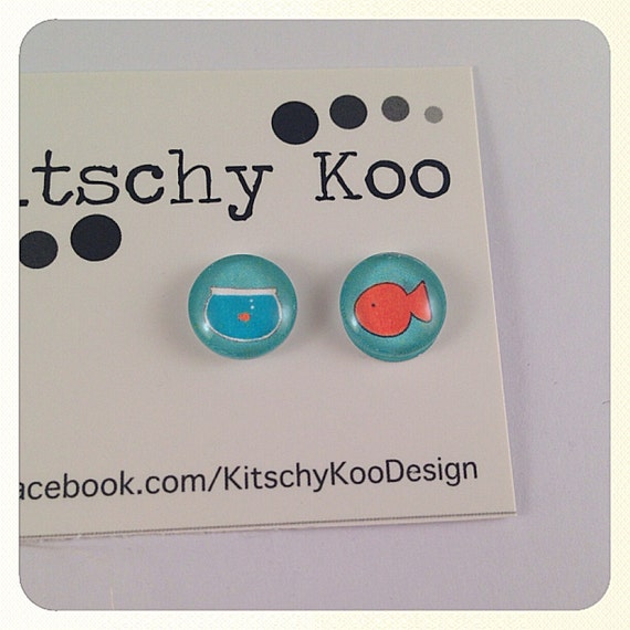 Fishbowl glass earrings. 10mm Fish Bowl earrings studs, hypoallergenic surgical steel studs