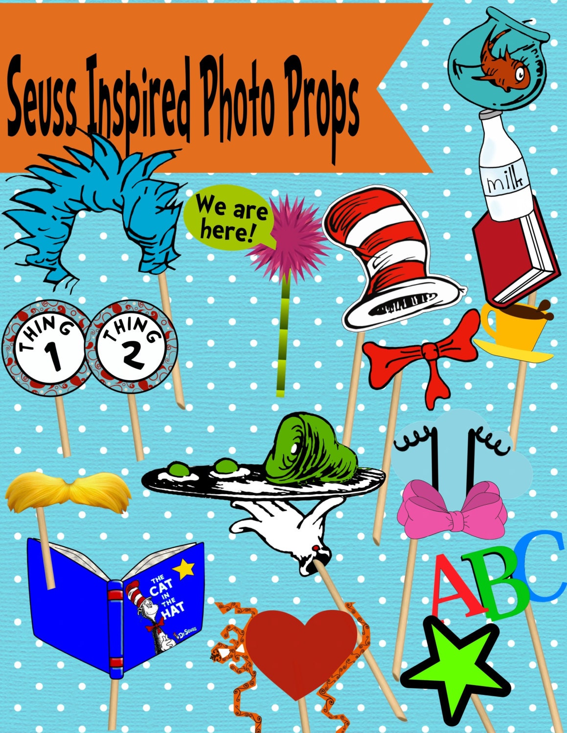 Seuss Inspired Photo Props Instant Digital by CherryBonBonDesigns