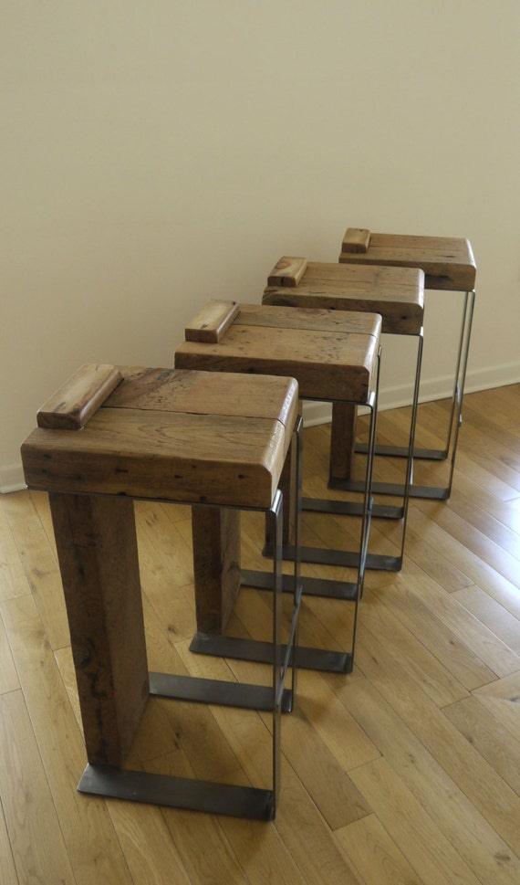 Reclaimed Wood and Metal Handmade Bar Stool. by TicinoDesign