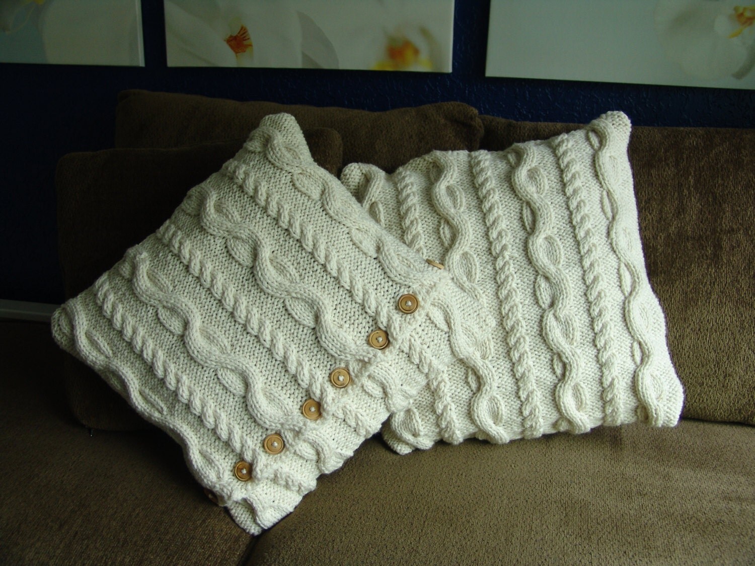 Cable Knit Pillow Cover Celtic Inspired 20x20 inch Pillowcase
