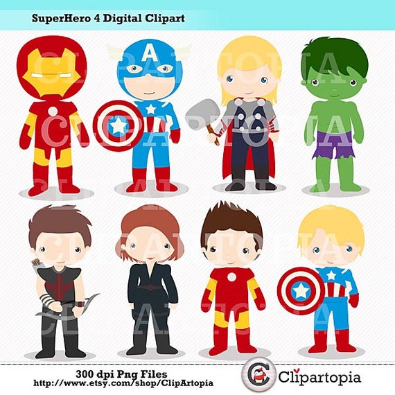 Superhero 4 Digital Clipart /Cute Superheroes Digital Clipart For Personal and Commercial Use / INSTANT DOWNLOAD Il_570xn