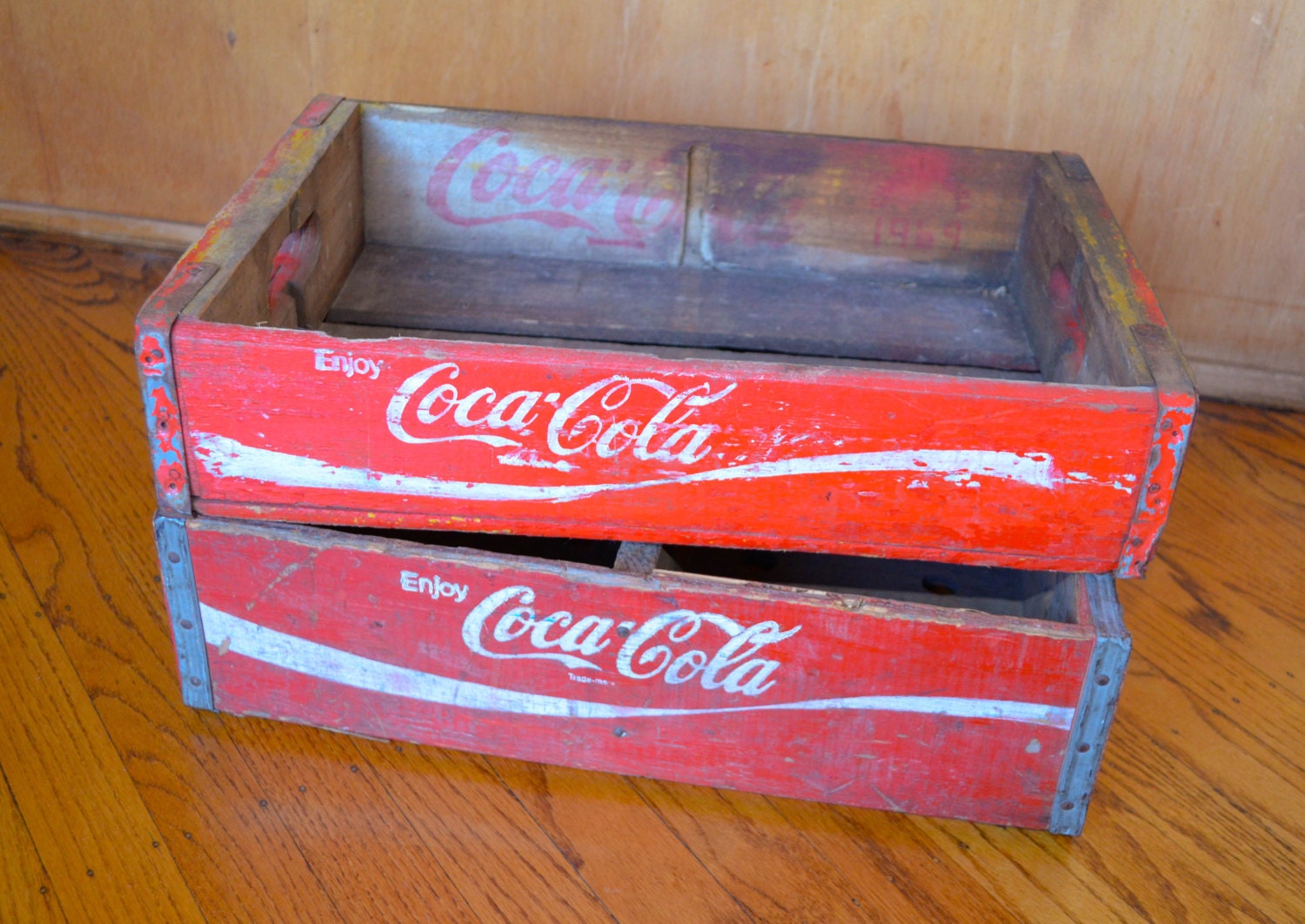 Two Vintage Coca-Cola Soda Crates