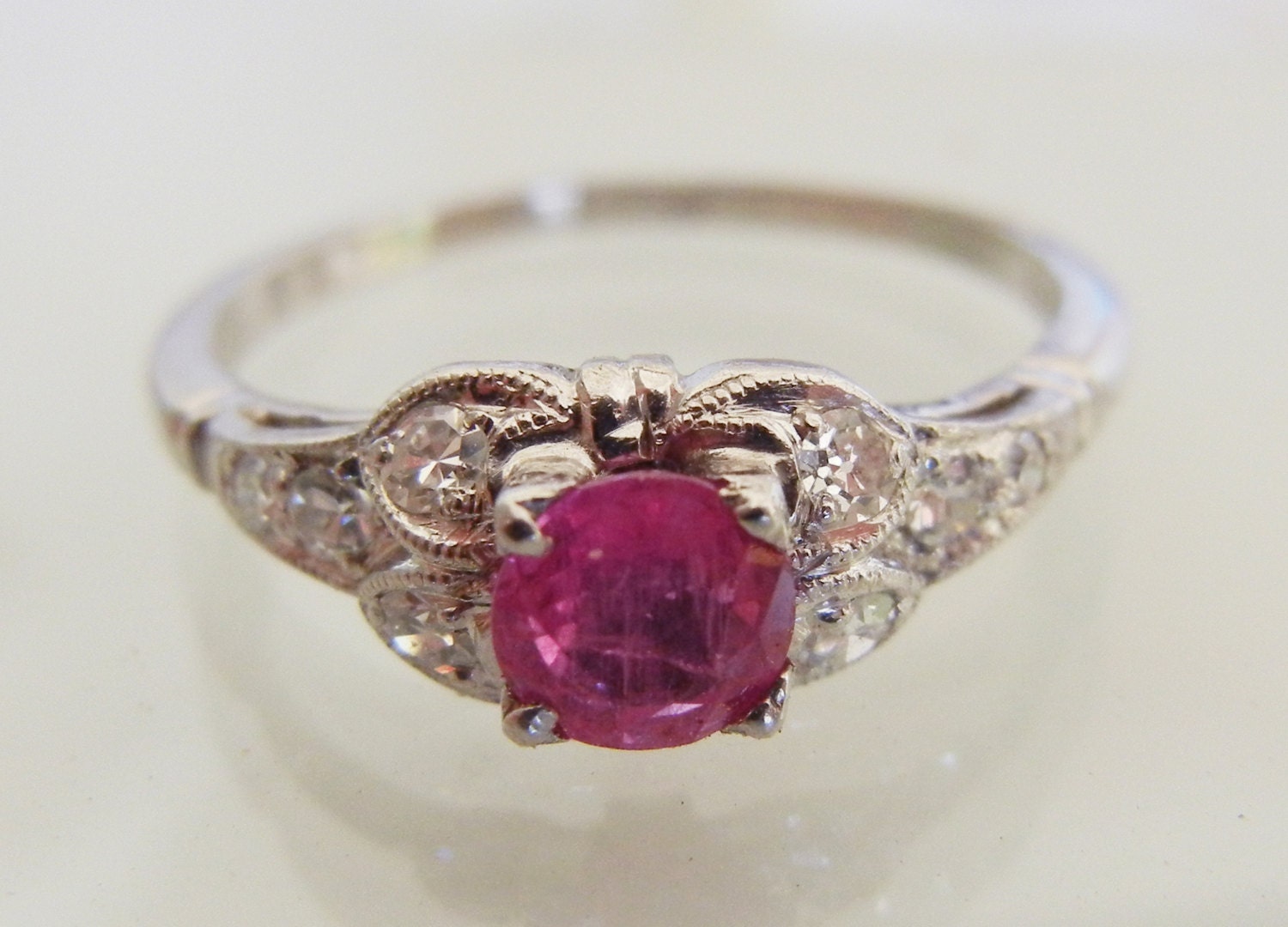 Vintage Traub Orange Blossom ruby ring Platinum by EmzTreasurz