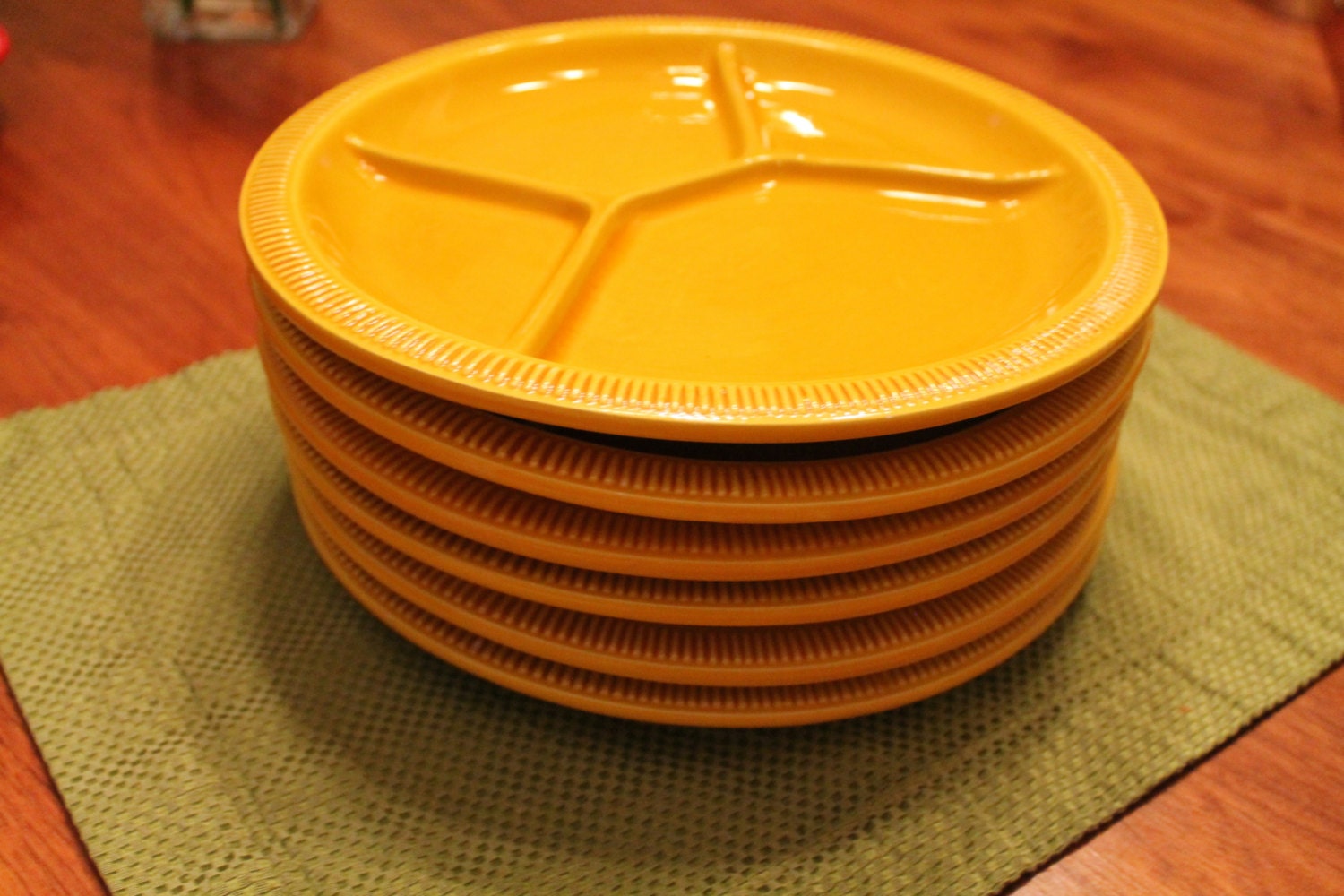 6 Vintage yellow ceramic divided dinner plates made in Italy