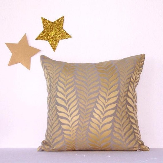 Gold Grey Decorator Pillow Cover 16 x 16 Sofa by PillowStars