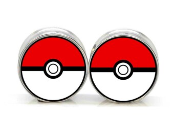 22mm thru 25mm - Pokeball Ear Gauge Custom Logo Plug Design - Sold in a ...