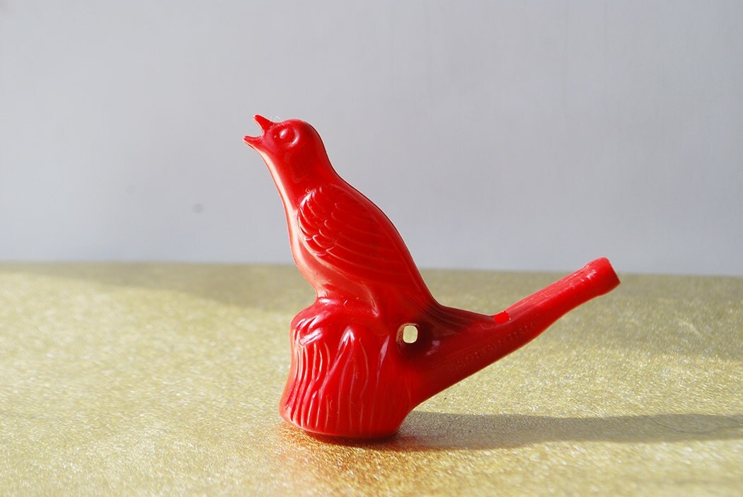 Vintage Bird Whistle Toy Plastic Robin Bird Figurine