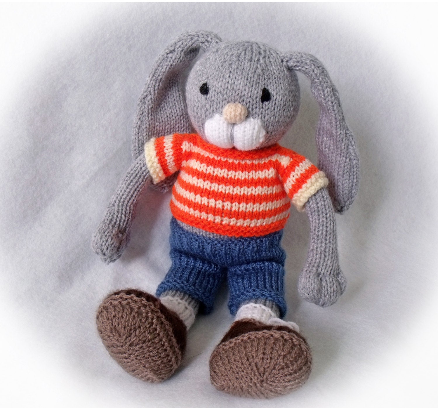 Toy knitting pattern. Ernie the Bunny. Floppy eared bunny with