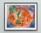 SALE!! Orange Cat print, Sleeping Cat, Water Color Paint, Cat Lover Home Decor, Cat Illustration- a cat's dreams - 8x10 print