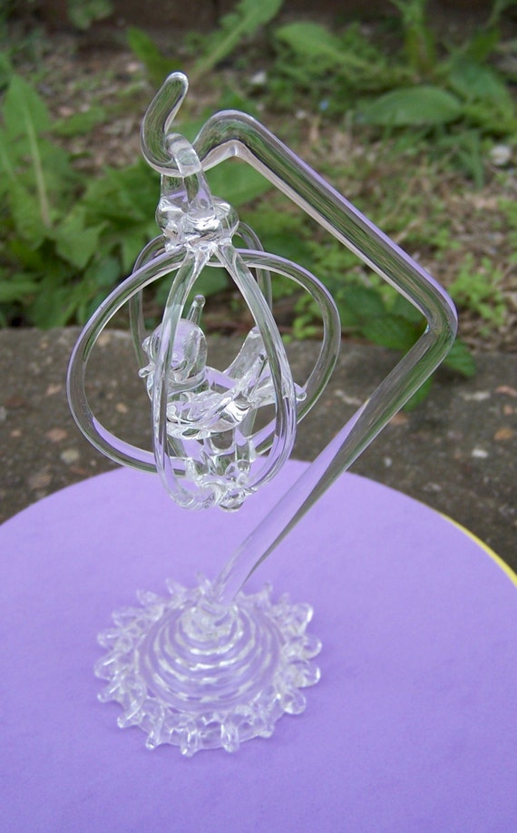 Items similar to Spun Glass Miniature Bird Cage & Stand ...