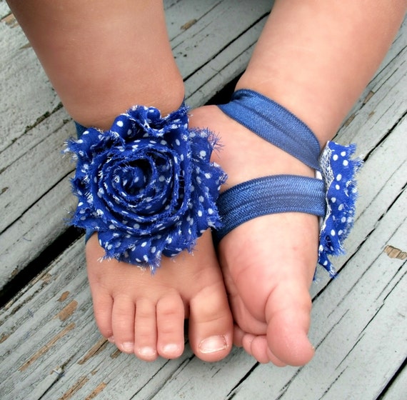 Baby Barefoot Sandals .. Navy Shabby Flower .. Toddler Sandals ...