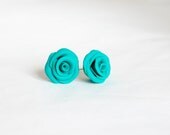 Polymer clay turquoise roses simple romantic earrings