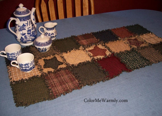 Quilt table Country Table primitive  Runner, runners Colonial Rag Colors, Homespun,  Primitive