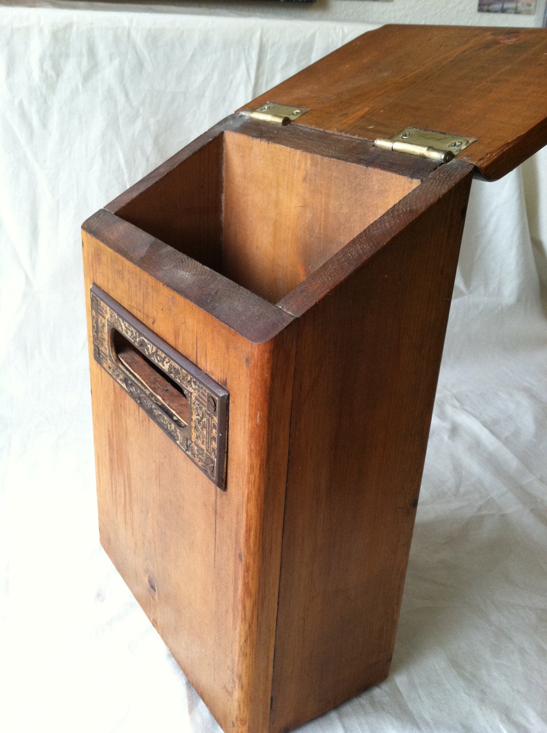 Antique Rustic Wooden Mail Box with Antique Metal Letter Slot