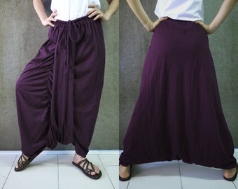 Boho Funky Hippie Stylish Steampunk Convertible Pants/Skirt In Plum Cotton Jersey - PSK002