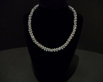 Green and Salmon Beaded Kumihimo Necklace