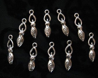 American made 10 Silver Pewter Fertility Goddess Charms