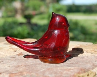 Cardinal of Love, Red Bird, Home Decor, Hand Blown Glass, Bird Figurine
