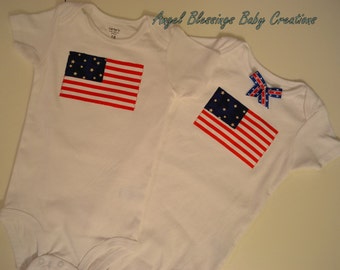 Stars & Stripes Novelty Bodysuits Made To Order for Boy or Girl Sizes Preemie to 24 Months American Flag 4th of July Patriotic Baby Bodysuit