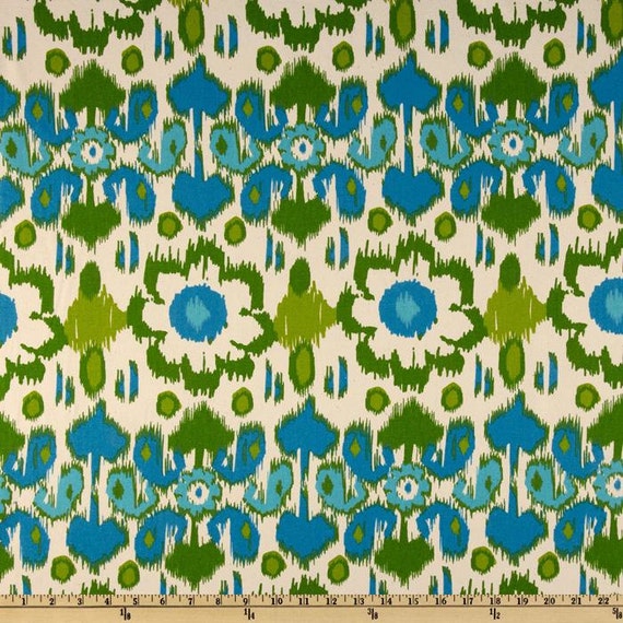 Fabric by the Yard Blue Ikat Fabric Blue Fabric Green Ikat