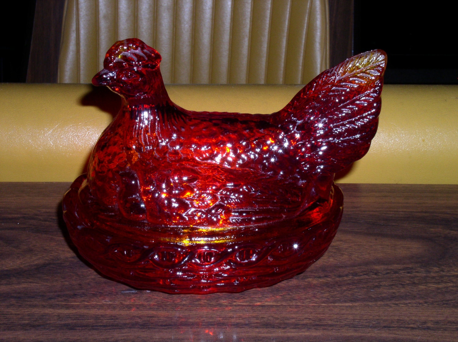 Vintage Glass Hen Chicken on Nest Glass by VintageMidCenturyMod