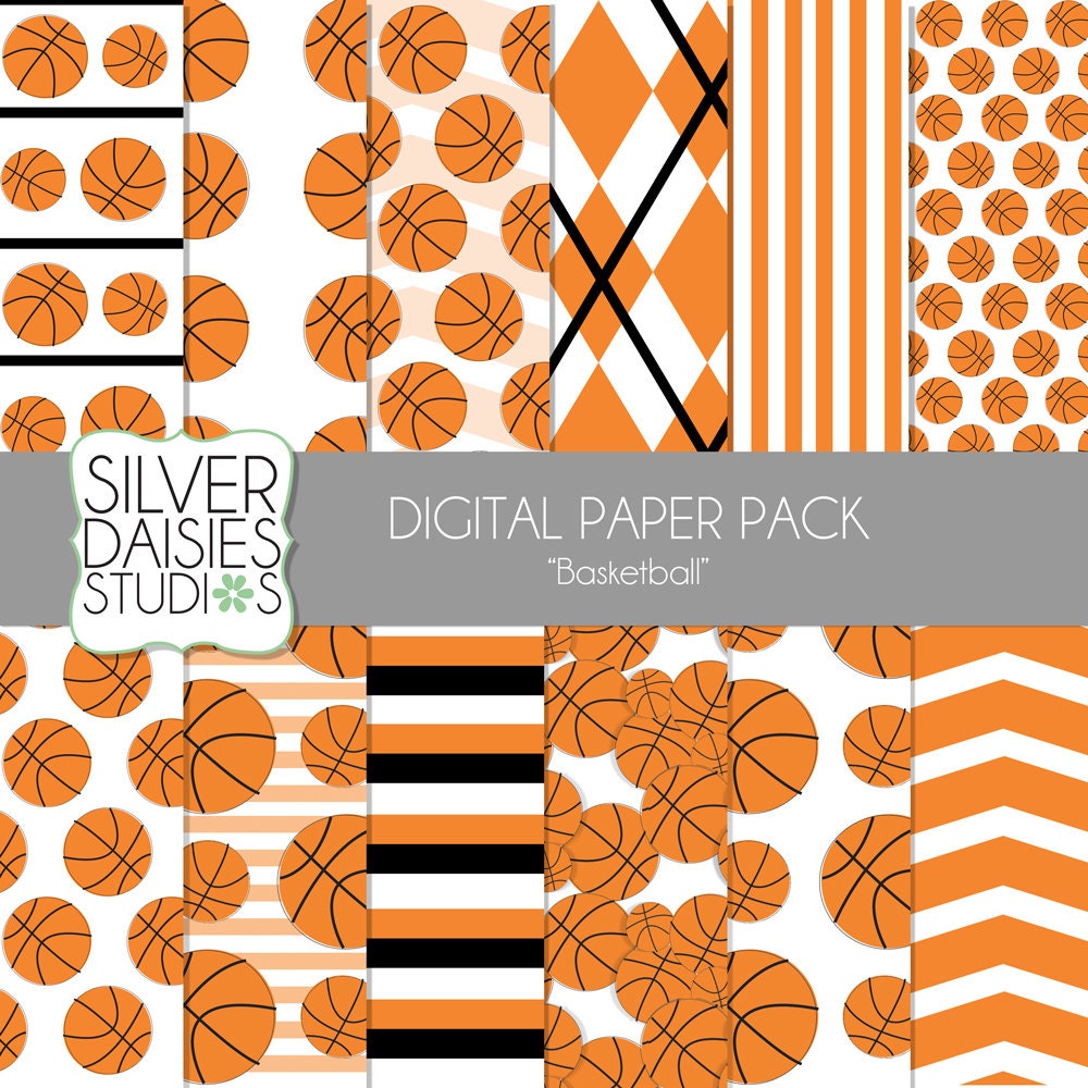 Basketball Digital Paper 12 Pack INSTANT by SilverDaisiesStudios