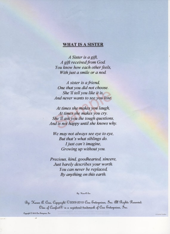 Five Stanza What Is A Sister Poem shown on
