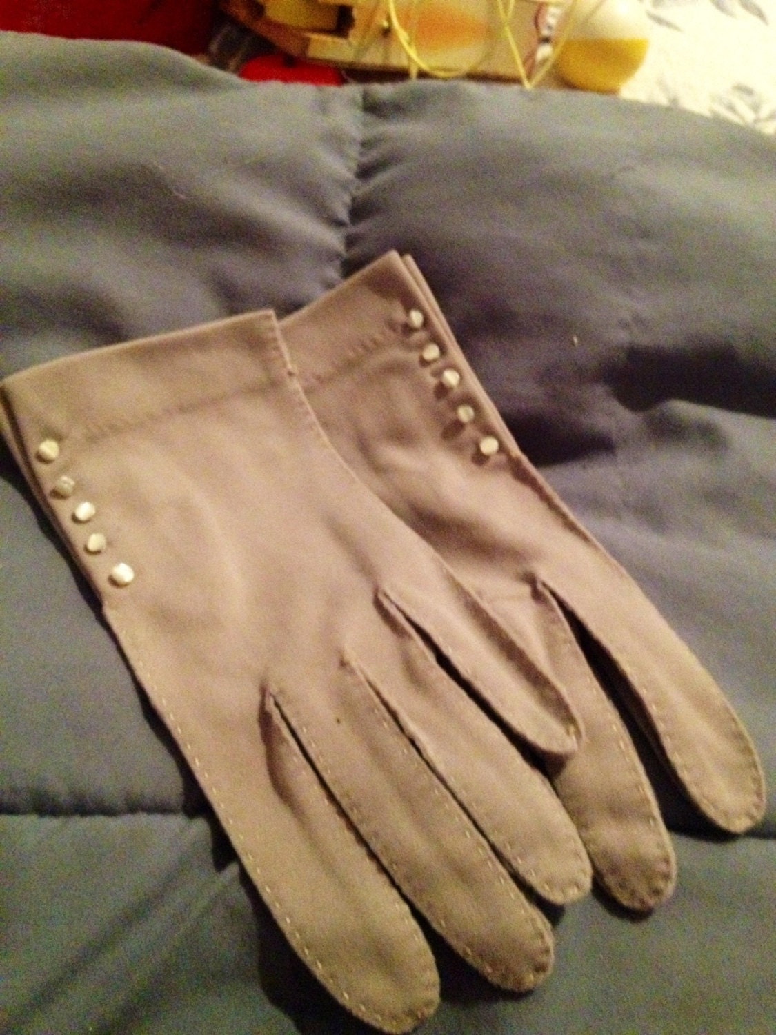 Beautiful. Soft gray vintage gloves with by Beyondthegardenwall